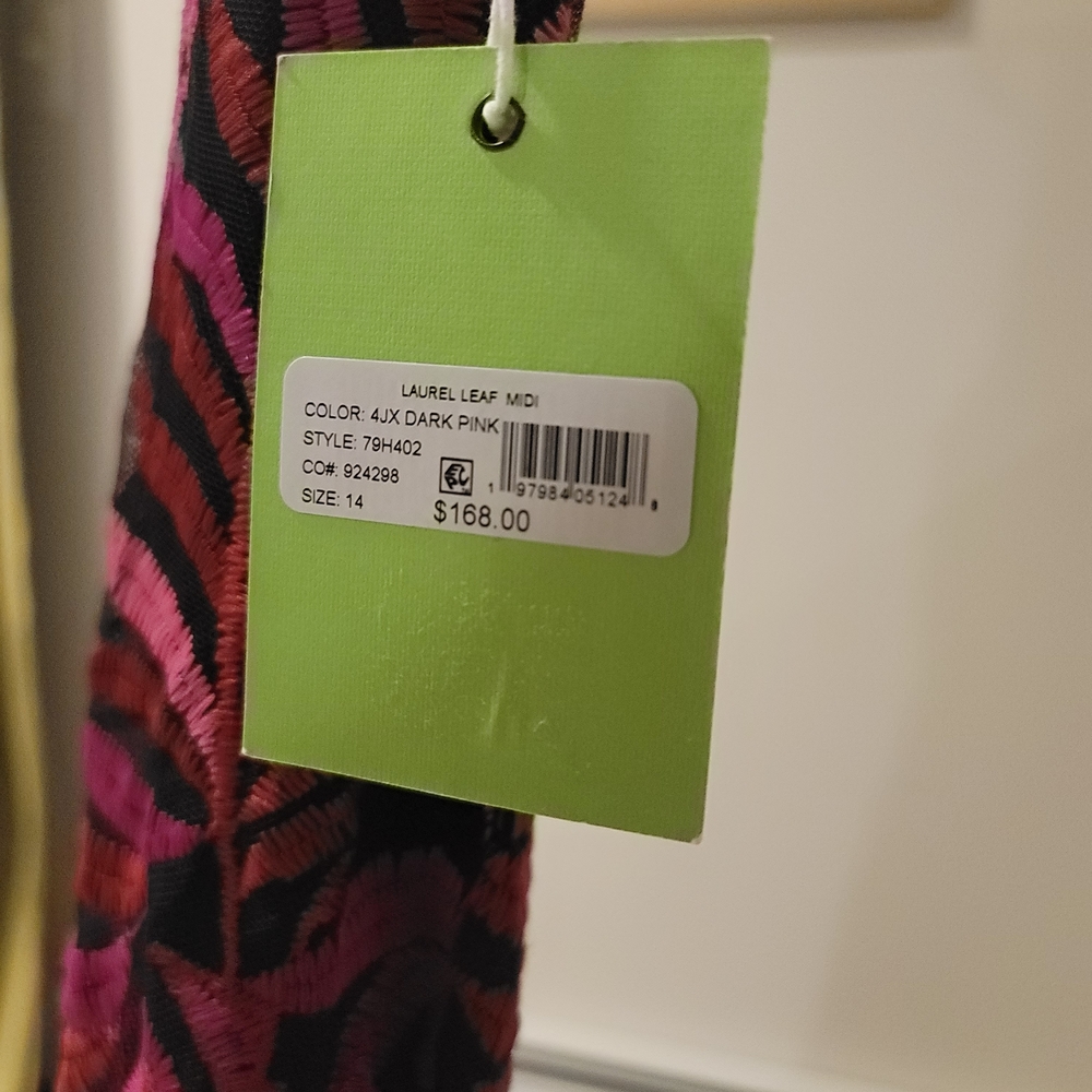 NWT SAM EDELMAN Laurel Leaf Embroidered Midi Dress Dark Pink Size 14 - Picture 7 of 14